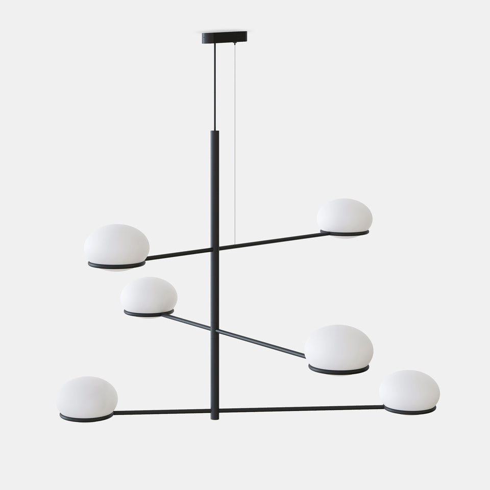 OCO Black Metal With Diffused Pebble Six Lamp Ceiling Light - ID 10726