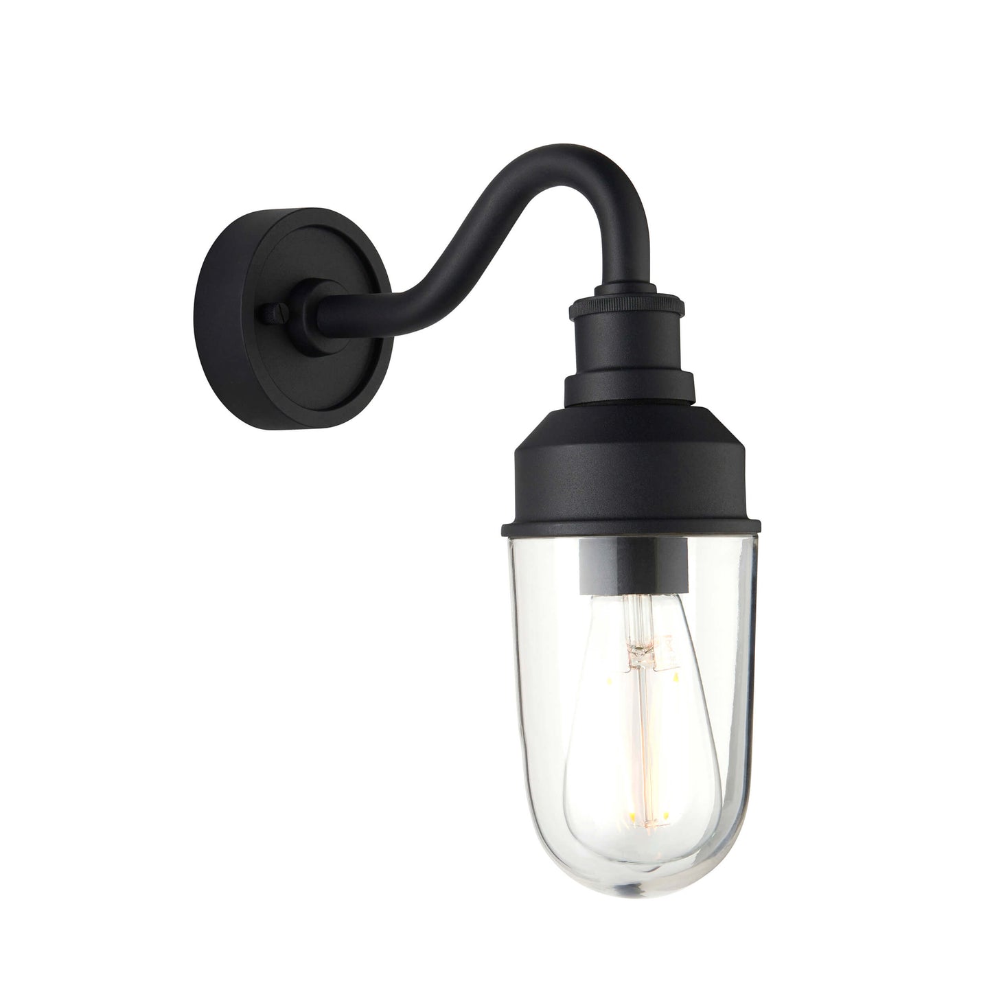 Textured Black Curved Arm Wall Light With Clear Glass - ID 12496