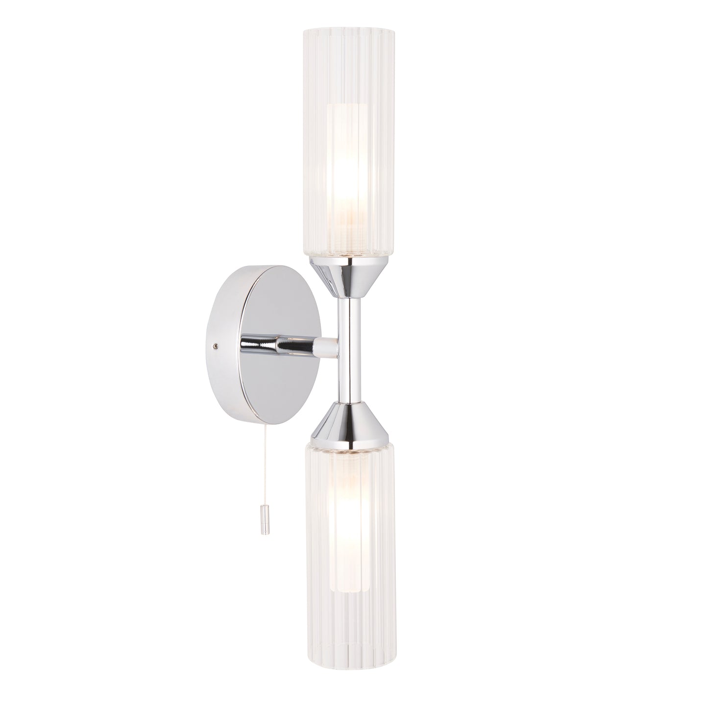 Polished Chrome & Ribbed Glass Two Lamp IP44 Wall Light - ID 11638