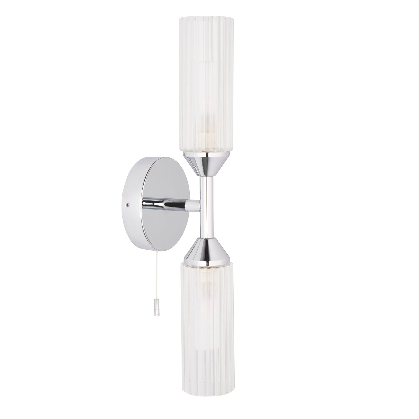 Polished Chrome & Ribbed Glass Two Lamp IP44 Wall Light - ID 11638