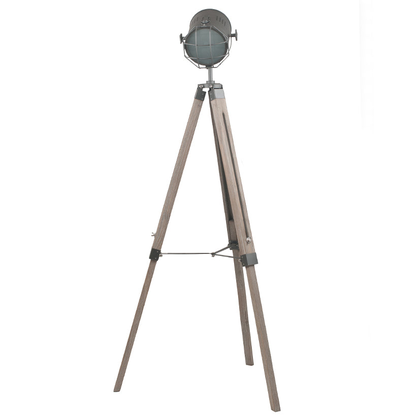 Grey Metal & Antique Wood Tripod Marine Floor Lamp - ID 9837