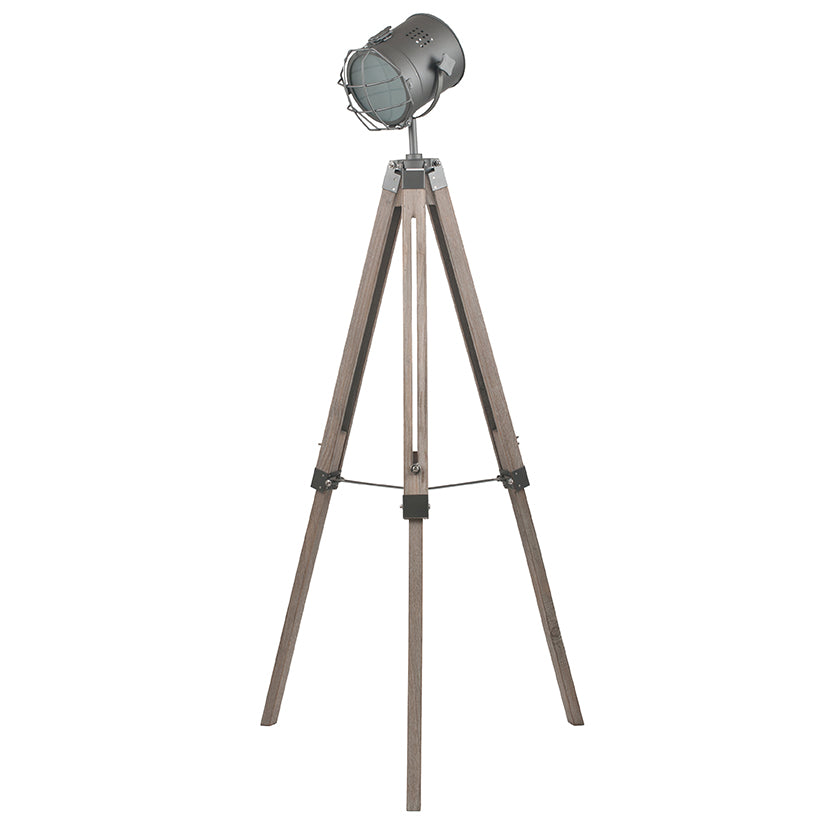 Grey Metal & Antique Wood Tripod Marine Floor Lamp - ID 9837