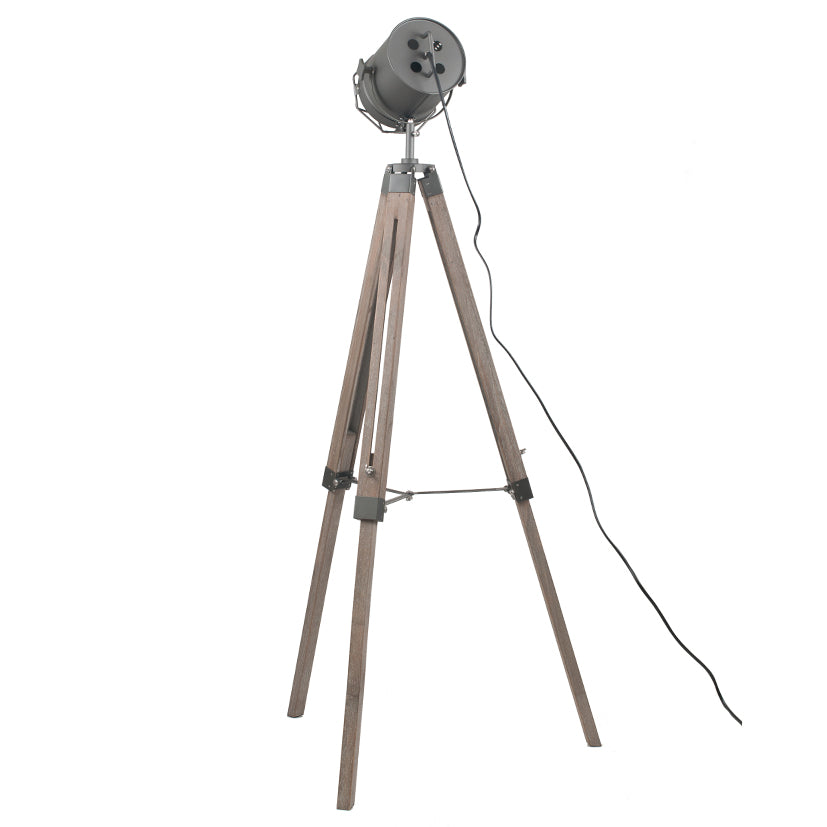 Grey Metal & Antique Wood Tripod Marine Floor Lamp - ID 9837