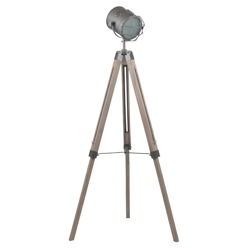 Grey Metal & Antique Wood Tripod Marine Floor Lamp - ID 9837