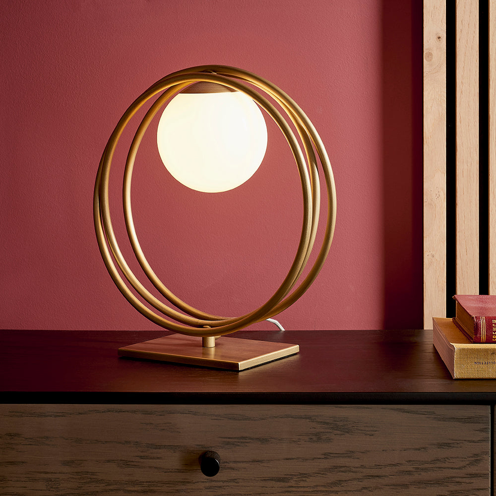 Brushed Gold & Opal Glass Table Lamp - ID 11154