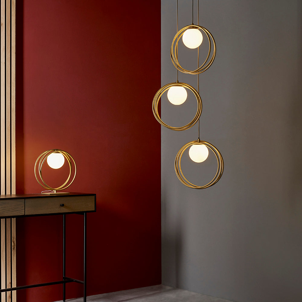 Brushed Gold & Opal Glass Table Lamp - ID 11154