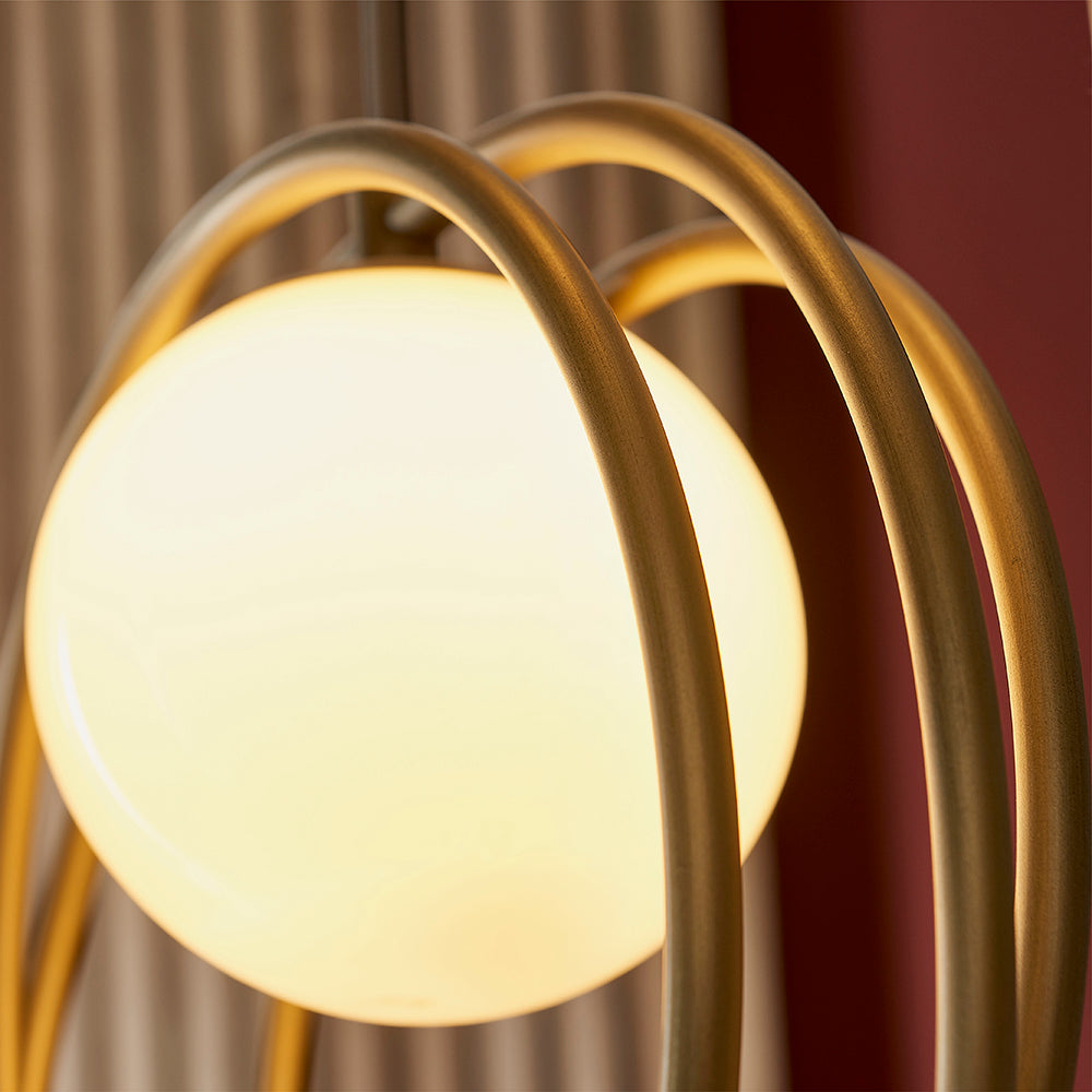 Brushed Gold & Opal Glass Three Lamp Multiple Drop Pendant - ID 11151
