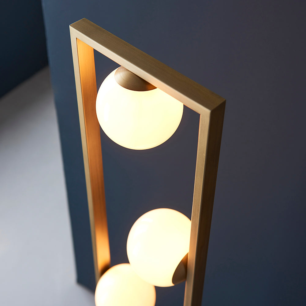 Geometric Brushed Gold & Opal Glass Floor Lamp - ID 11114