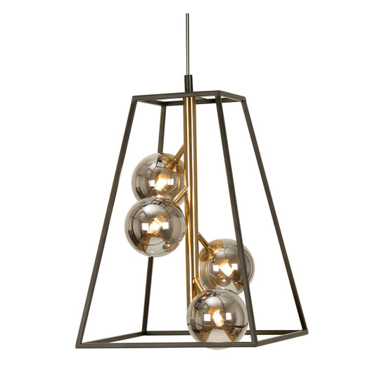 Fitzroy 4 Light Black & Gold Lantern With Smoked Globes - 6479