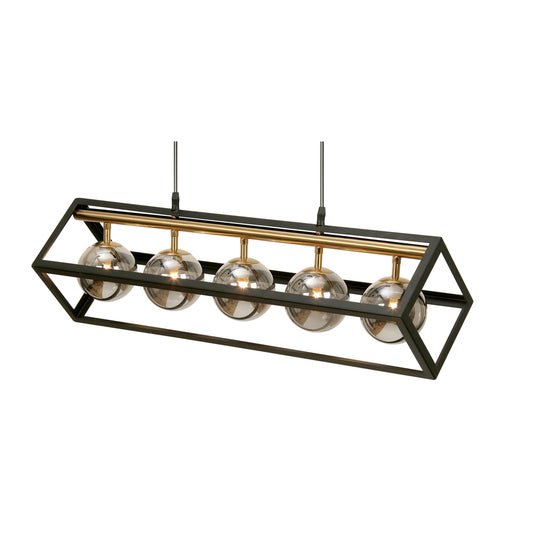 Fitzroy 5 Light Black & Gold Linear Bar Lantern With Smoked Globes - 9446
