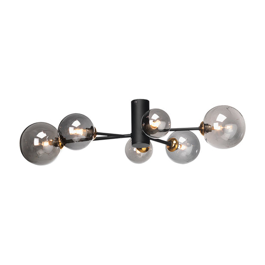 Fitzroy 6 Light Black & Gold Ceiling Light With Smoked Globes - 9441