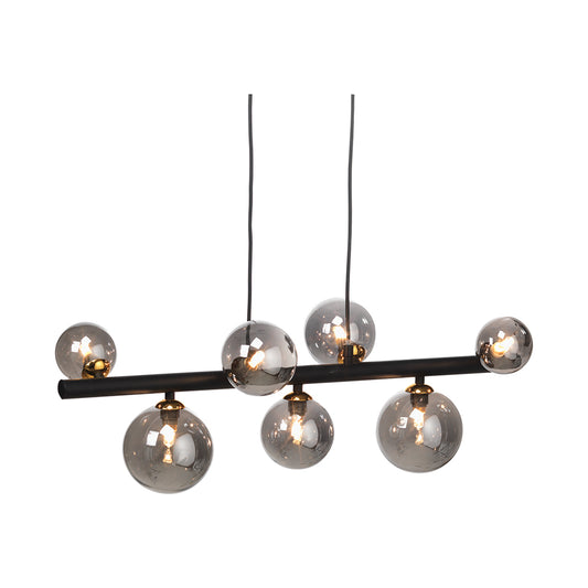 Fitzroy 7 Light Black & Gold Ceiling Light With Smoked Globes - 9442