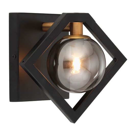 Fitzroy 1 Light Black & Gold Wall Light With Smoked Globes - ID 6447