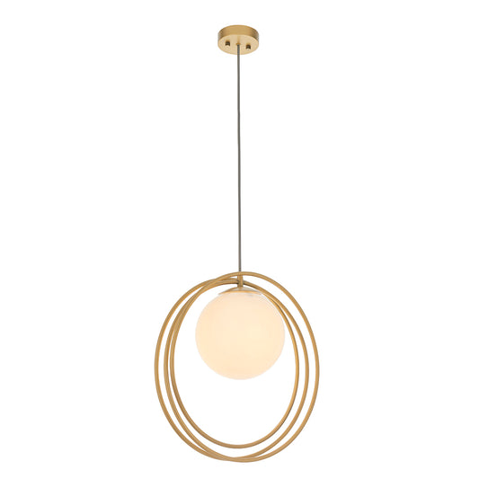 Brushed Gold & Opal Glass Single Pendant - ID 11153