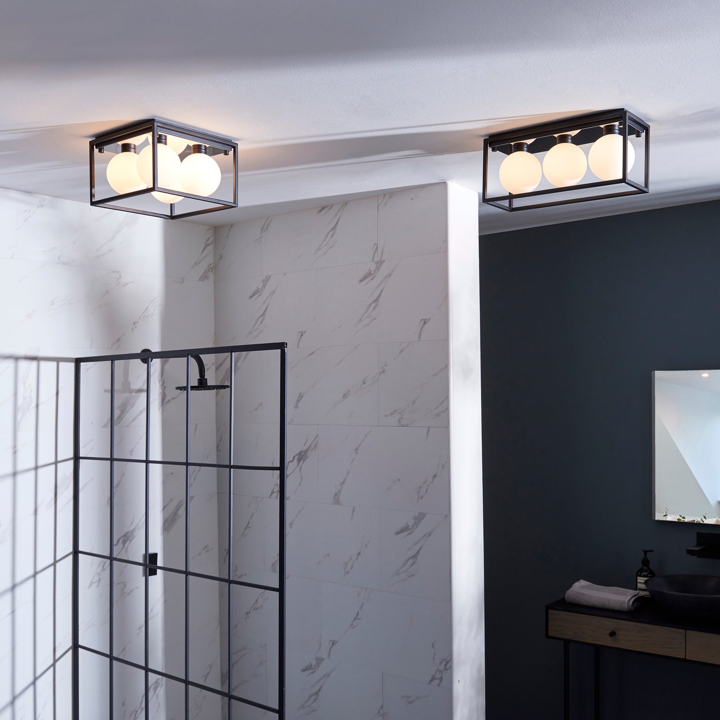 Angular Framed Linear IP44 Semi-Flush Ceiling Light - ID 11669