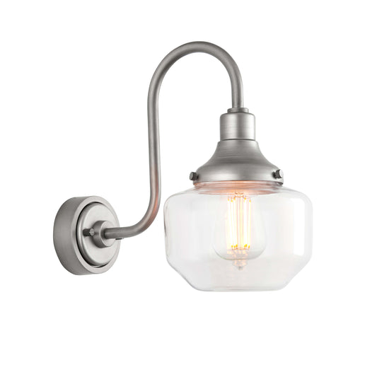 Aged Pewter Swan Neck Wall Light With Clear Glass Shade  - ID 12498
