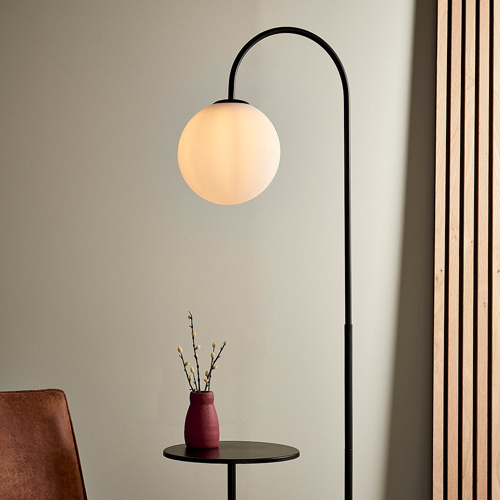 Satin Black Floor Lamp With Shelf - ID 11024