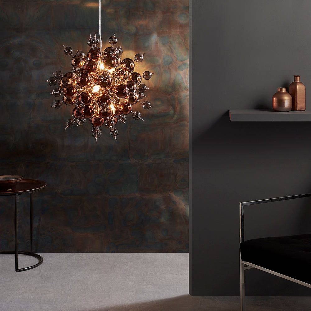Copper Mirror & Tinted Glass Chandelier With Copper Chrome Metalwork - ID 11122