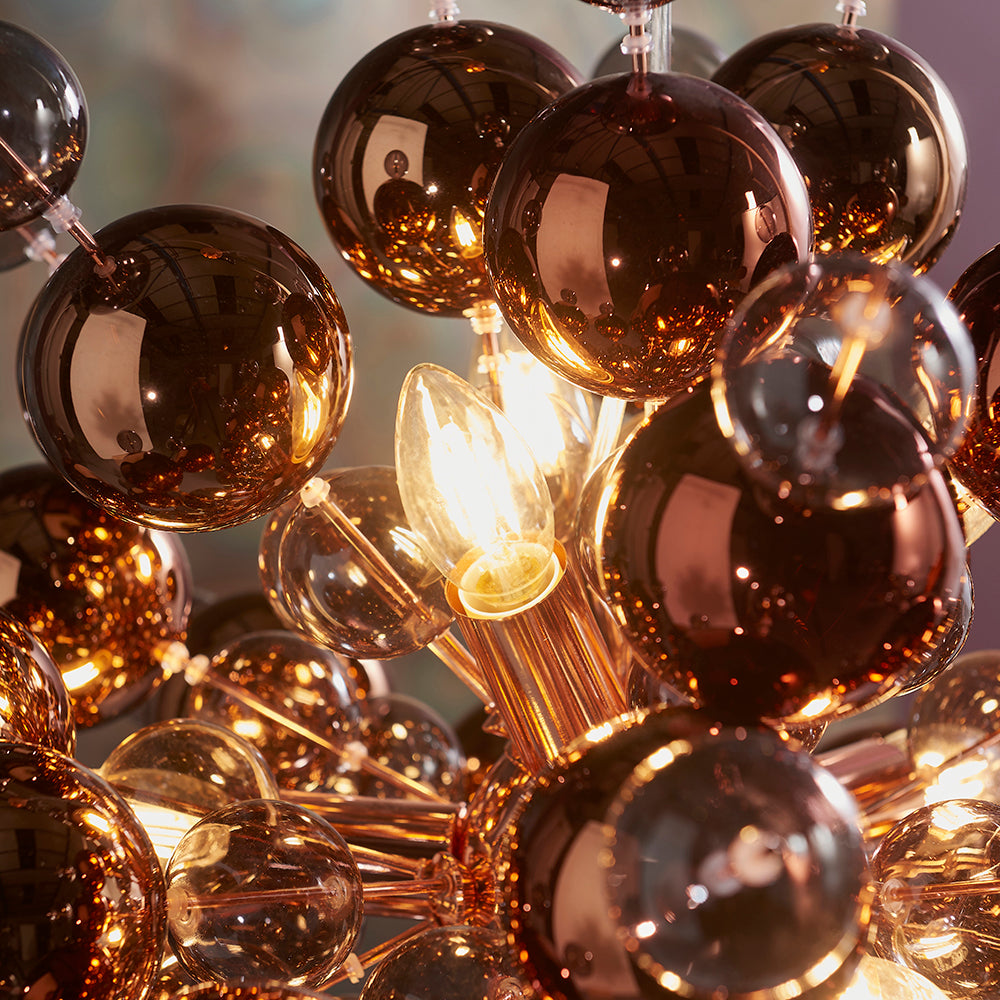 Copper Mirror & Tinted Glass Chandelier With Copper Chrome Metalwork - ID 11122