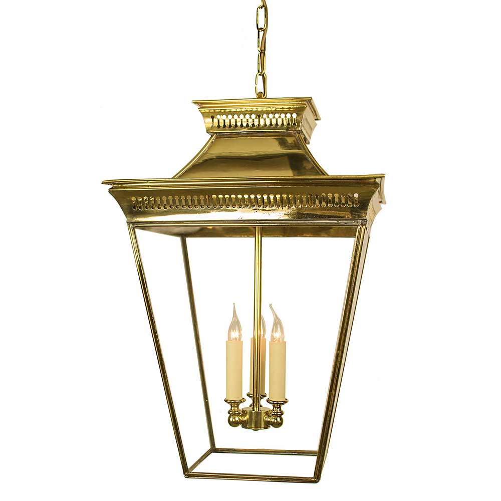 Classic Reproductions Kew 3 Light Solid Brass Large Lantern In Polished Brass Finish - ID 10352