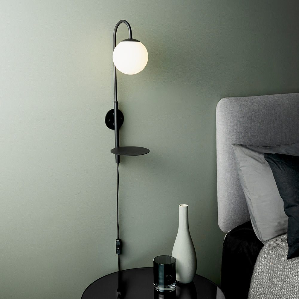 Satin Black Wall Light With Shelf - ID 11025