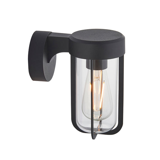 Die Cast IP44 Wall Light In Matt Black With Clear Glass  - ID 11073