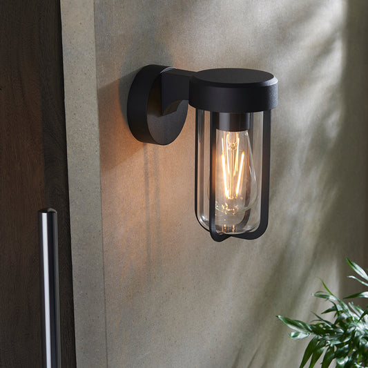 Die Cast IP44 Wall Light In Brushed Bronze With Clear Glass  - ID 11076
