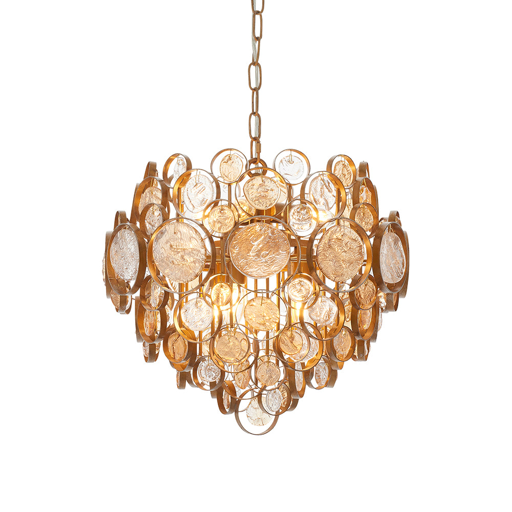 Antique Gold Chandelier With Clear And Amber Glass Details - ID 11118