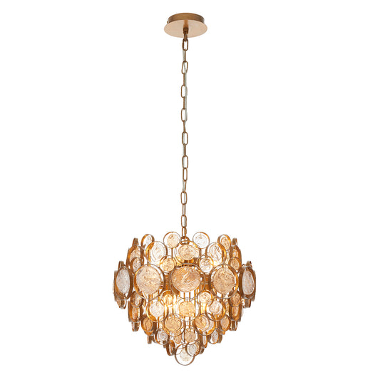 Antique Gold Chandelier With Clear And Amber Glass Details - ID 11118