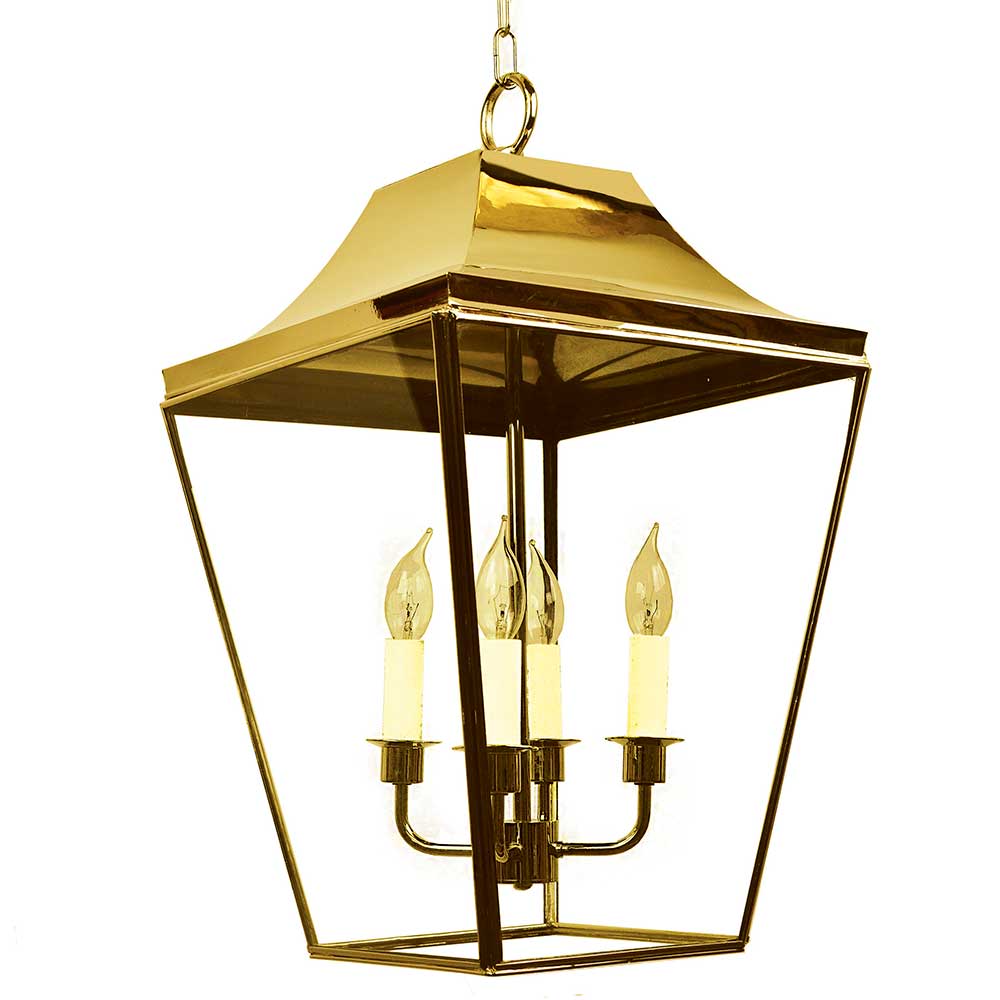 Classic Reproductions West 4 Light Solid Brass Large Lantern In Polished Brass Finish - ID 10347