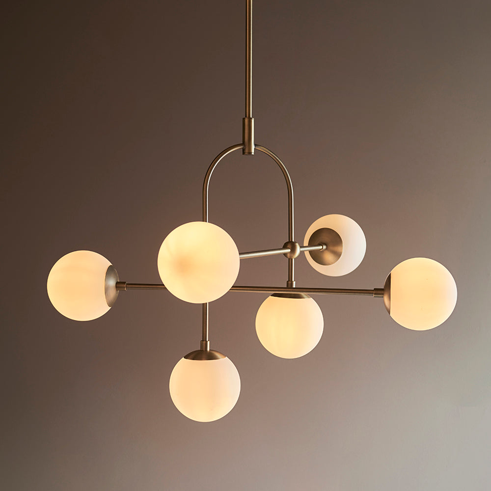 Opal Glass & Matt Antique Brass Six Lamp Adjustable Semi-Flush Ceiling Light - ID 11046