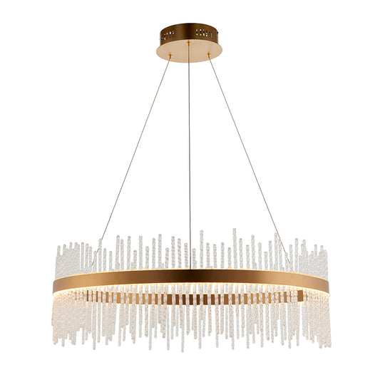 Hoop Pendant with Twisted Glass Rods & Brushed Gold Finish Metalwork - ID 11126