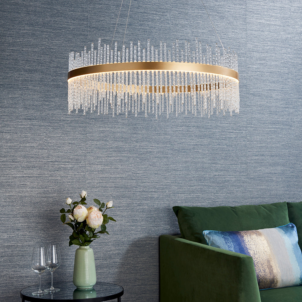 Hoop Pendant with Twisted Glass Rods & Brushed Gold Finish Metalwork - ID 11126