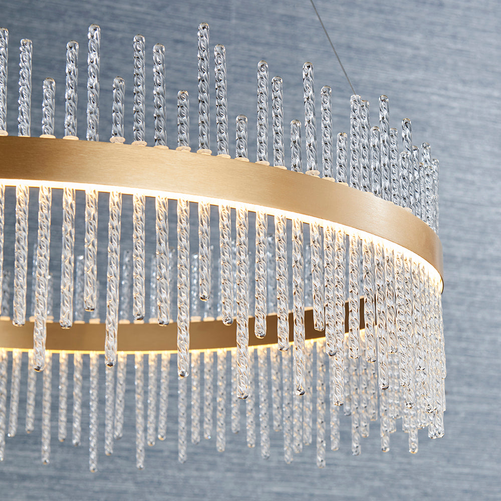 Hoop Pendant with Twisted Glass Rods & Brushed Gold Finish Metalwork - ID 11126