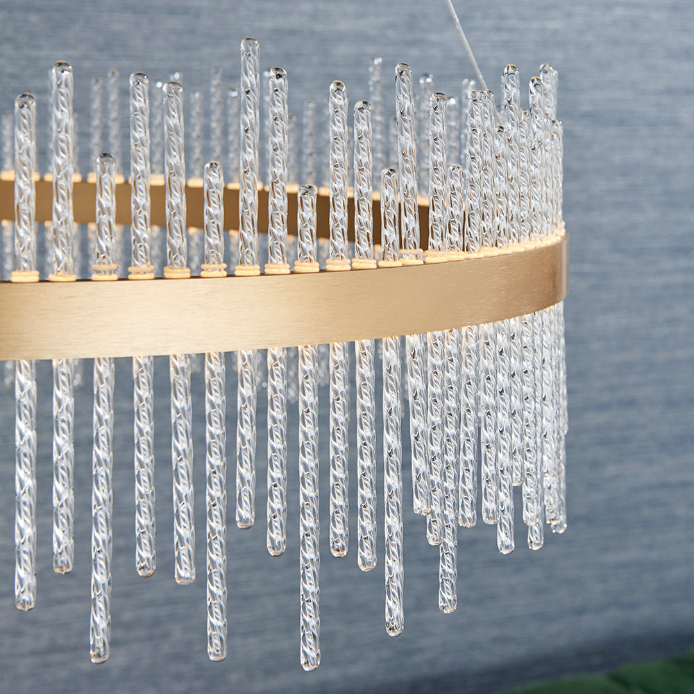 Hoop Pendant with Twisted Glass Rods & Brushed Gold Finish Metalwork - ID 11126