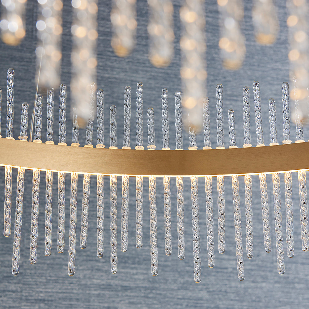 Hoop Pendant with Twisted Glass Rods & Brushed Gold Finish Metalwork - ID 11126