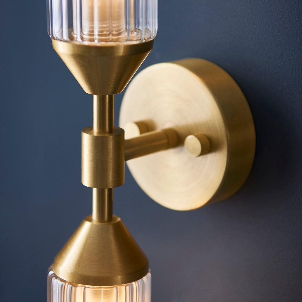 Frosted Glass & Satin Brass Two Lamp Wall Light - ID 11009