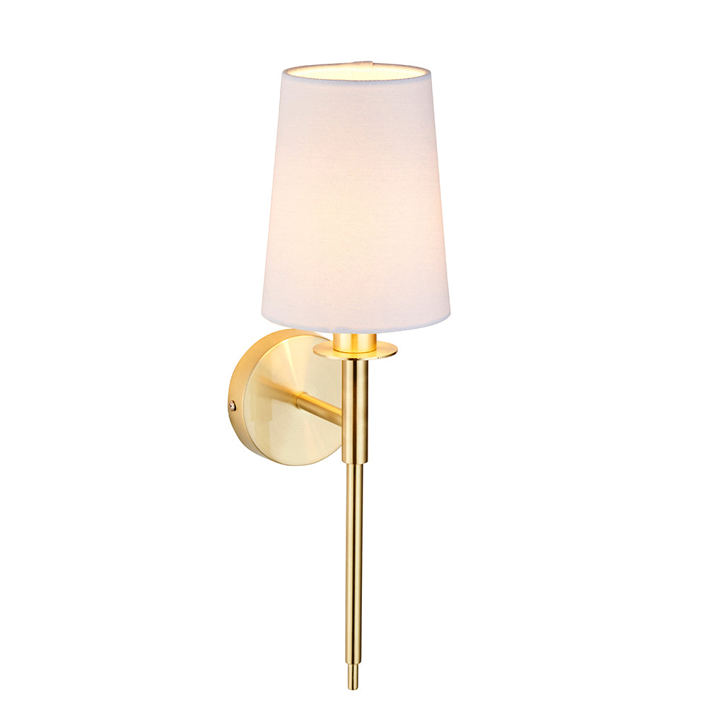 Satin Brass Plated Slimline Wall Light With White Fabric Shade - ID 11131