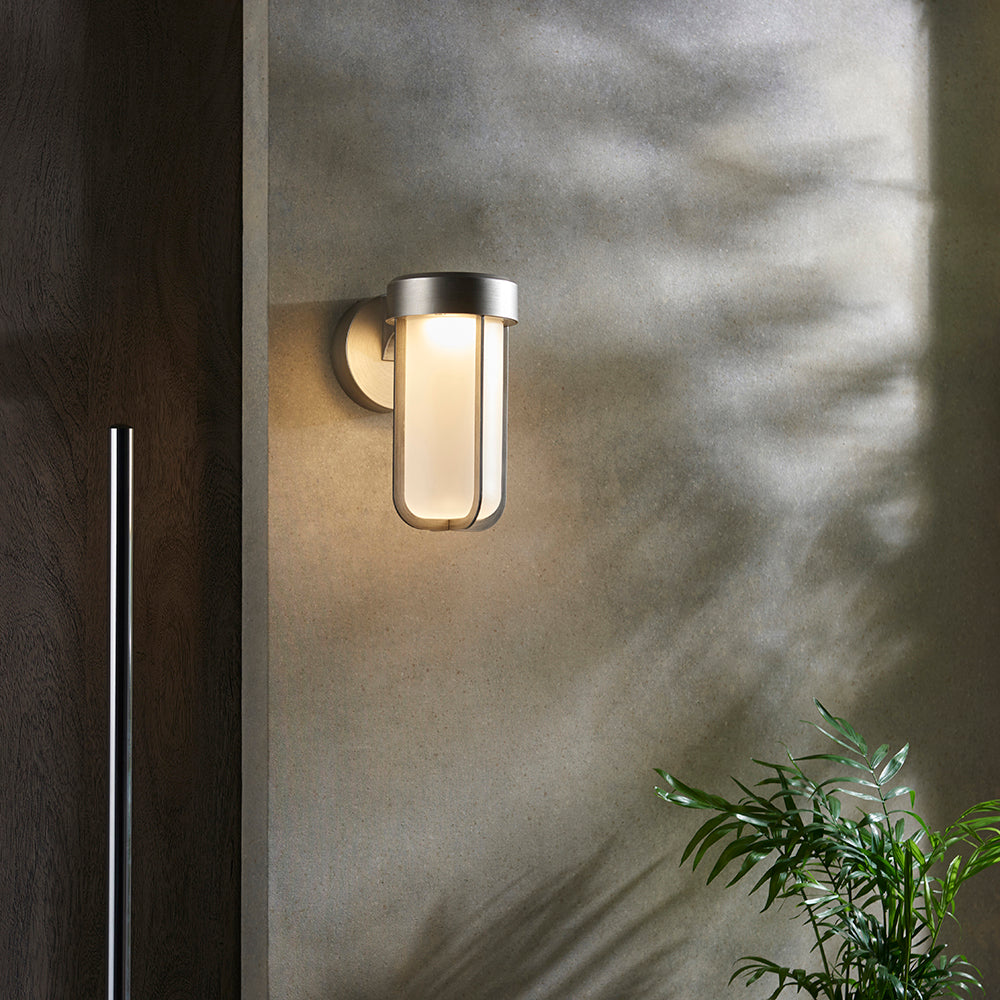 Die Cast IP44 LED Wall Light In Brushed Silver With Opal Glass  - ID 11070
