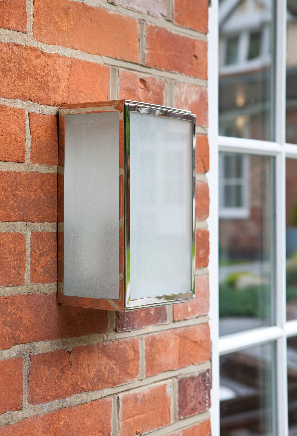 Homefield Polished Nickel Frosted Glass Outdoor Wall Light - London Lighting - 2