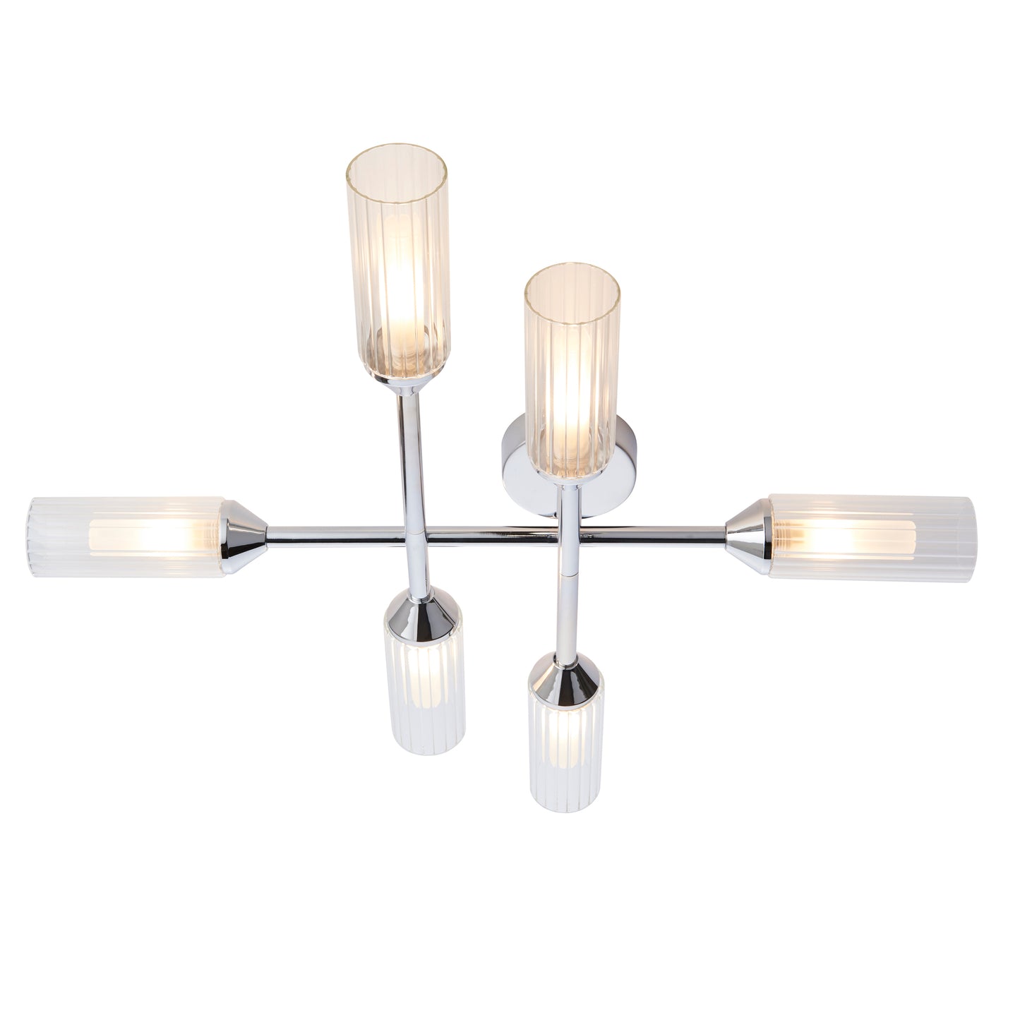 Polished Chrome & Ribbed Glass Six Lamp IP44 Semi-Flush Ceiling Light - ID 11635