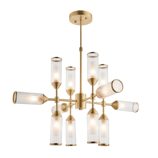 Frosted Glass & Satin Brass Twelve Lamp Semi-Flush Ceiling Light - ID 11008