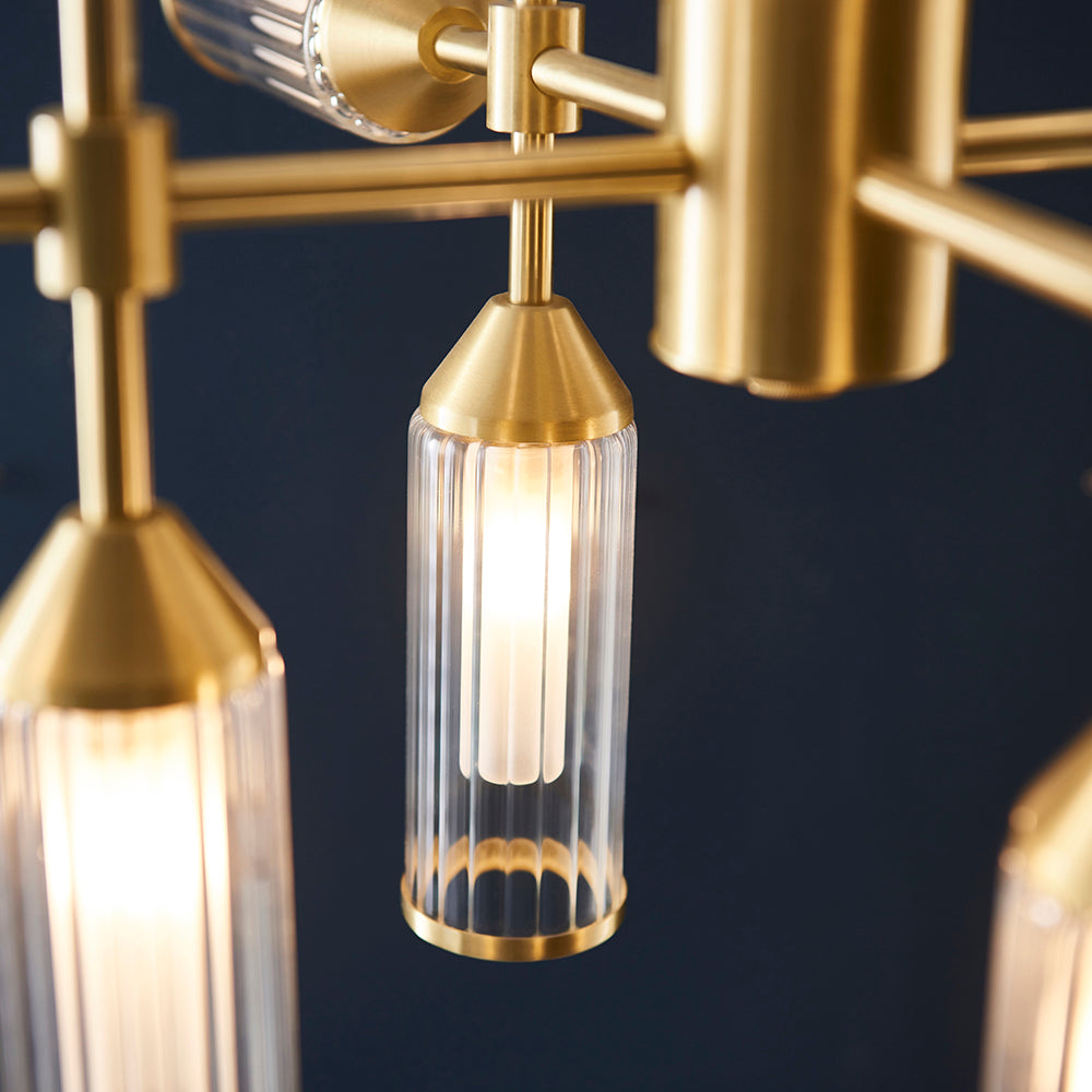Frosted Glass & Satin Brass Twelve Lamp Semi-Flush Ceiling Light - ID 11008