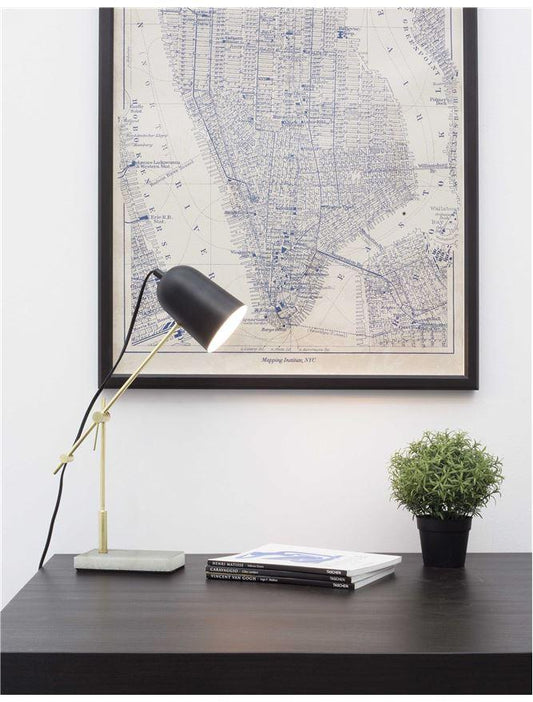 Black & Brass Desk Lamp With White Marble Base - ID 8621