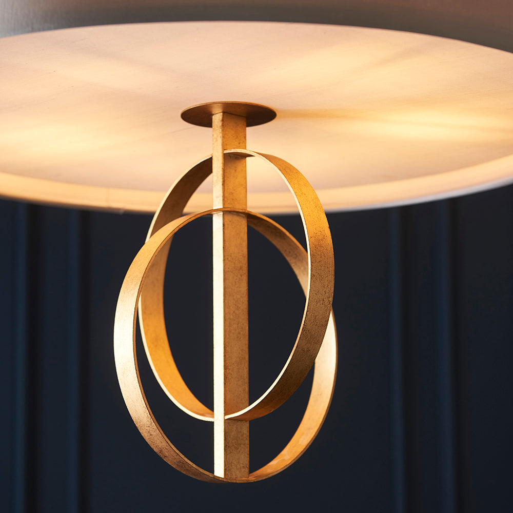 Hoop Detail Large Five Light Pendant In Gold Leaf With Mink Satin Fabric - ID 11179