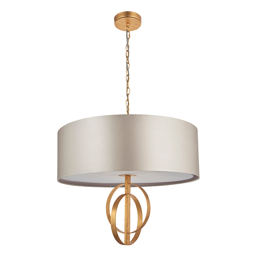 Hoop Detail Large Five Light Pendant In Gold Leaf With Mink Satin Fabric - ID 11179