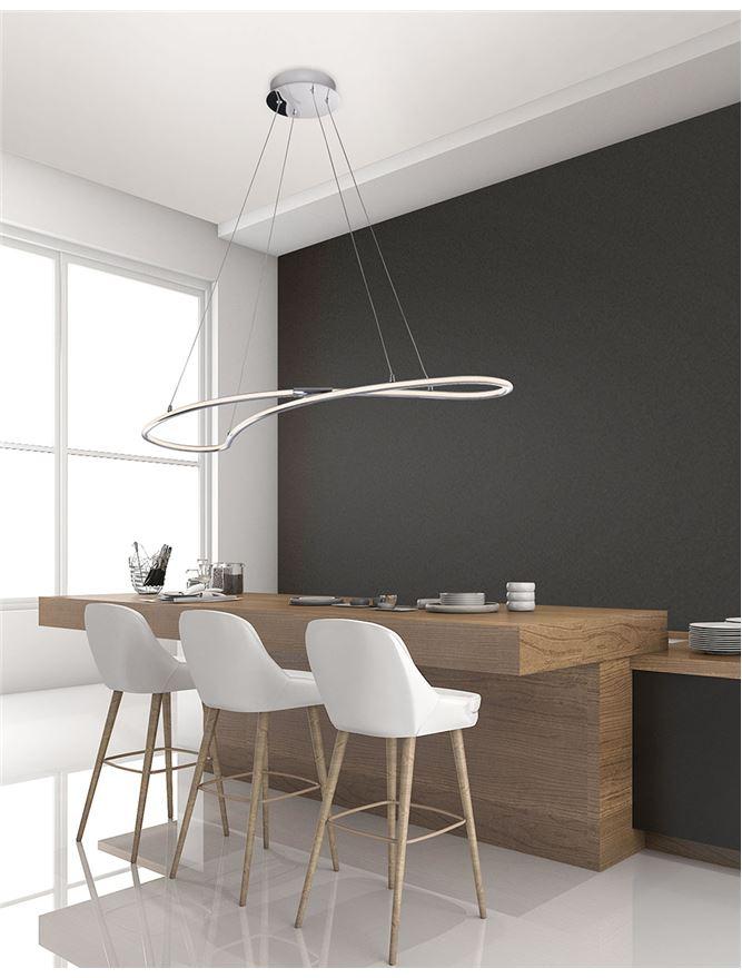 Large Chrome Aluminium & Acrylic Squiggle Suspension Pendant - ID 8169