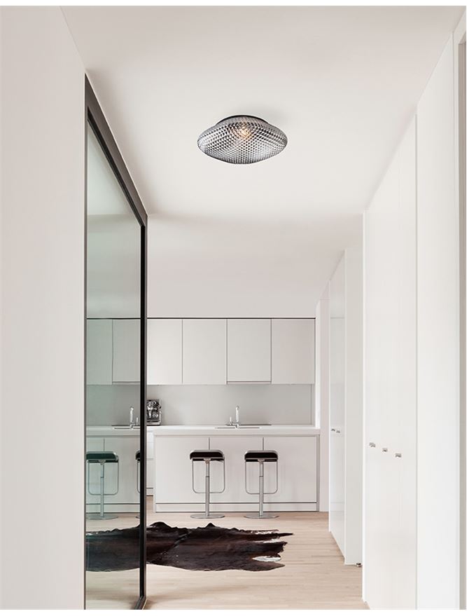 SEN Grey Glass & Black Metal Bathroom Ceiling Light - ID 10901