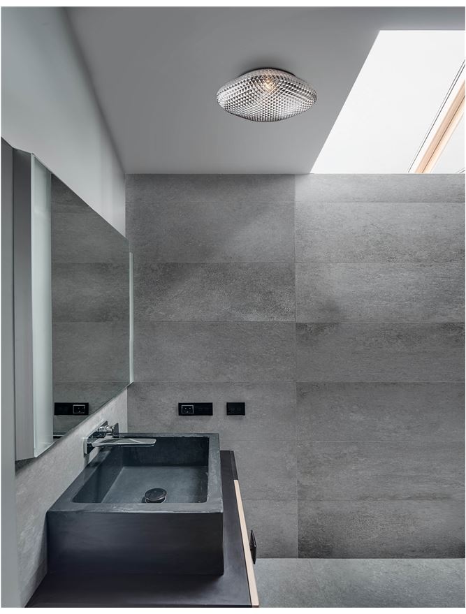 SEN Grey Glass & Black Metal Bathroom Ceiling Light - ID 10901