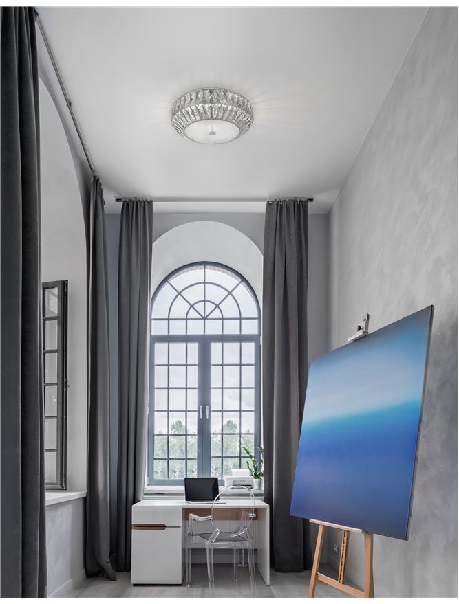 VAL Crystal & White Glass 6 Lamp Flush Ceiling Light - ID 10568